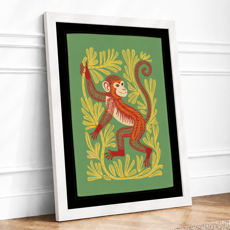 Monkey in Golden Vine Boho - Framed Print, A1 - 84.1 x 59.4 cm, White