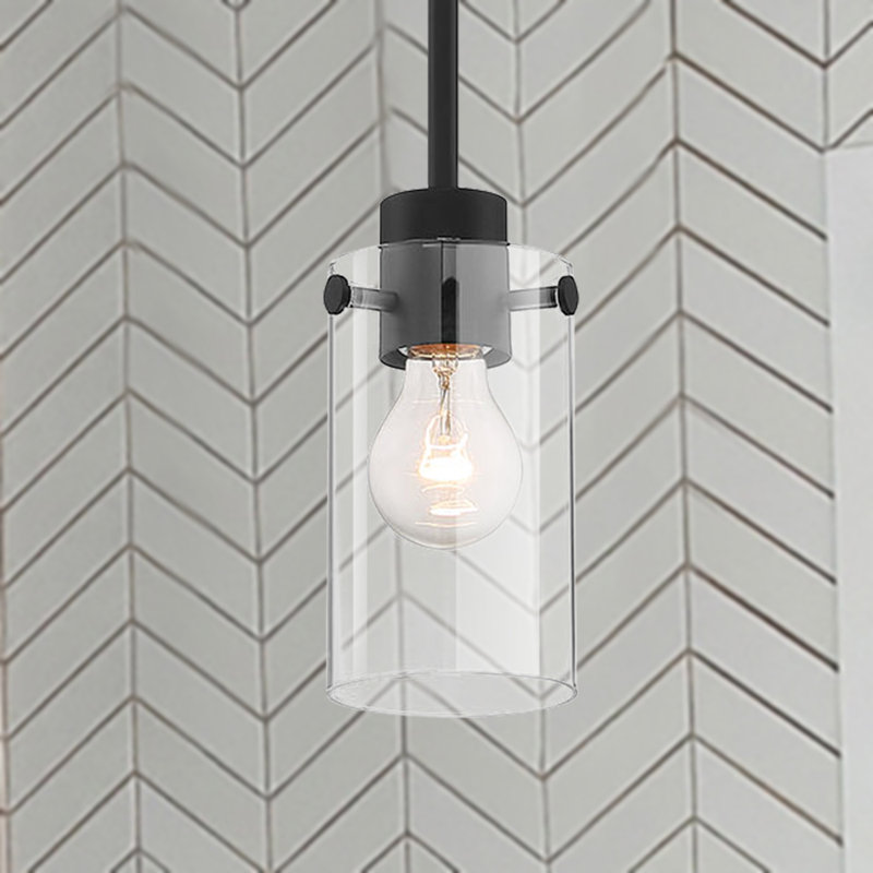 Luminaire suspendu cylindrique simple à 1 lumière Barines, Noir mat