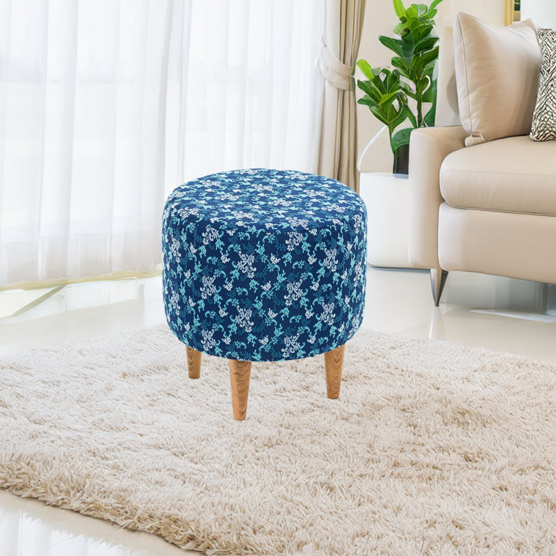 Repose-pieds rembourré Belinda, Polyester / coton bleu
