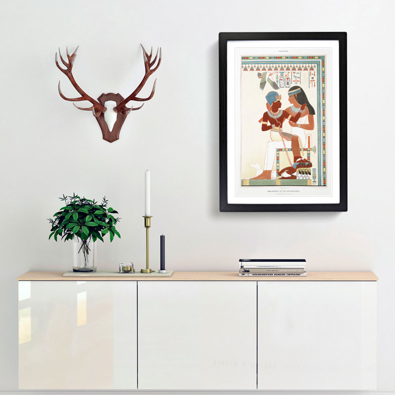 Amunof II and Governess 1 Piece Single Picture Frame Painting, 63cm H x 45cm W x 2cm D, Black Framed