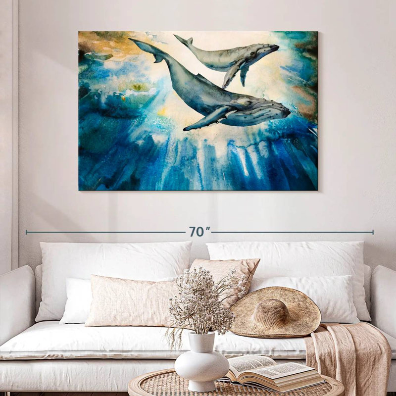 Baleine à bosse et veau Brampt, H 32 po x l 48 po