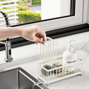 304 Stainless Steel Kitchen Sink Storage Rack With Washbasin Compartment, 9.43-Inch Black, Rust-Resistant And Easy To Organize.