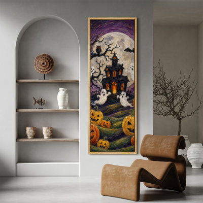 Tableau d'Halloween sur le thème d'une maison hantée, imprimé giclé sur toile encadré, pour le salon.