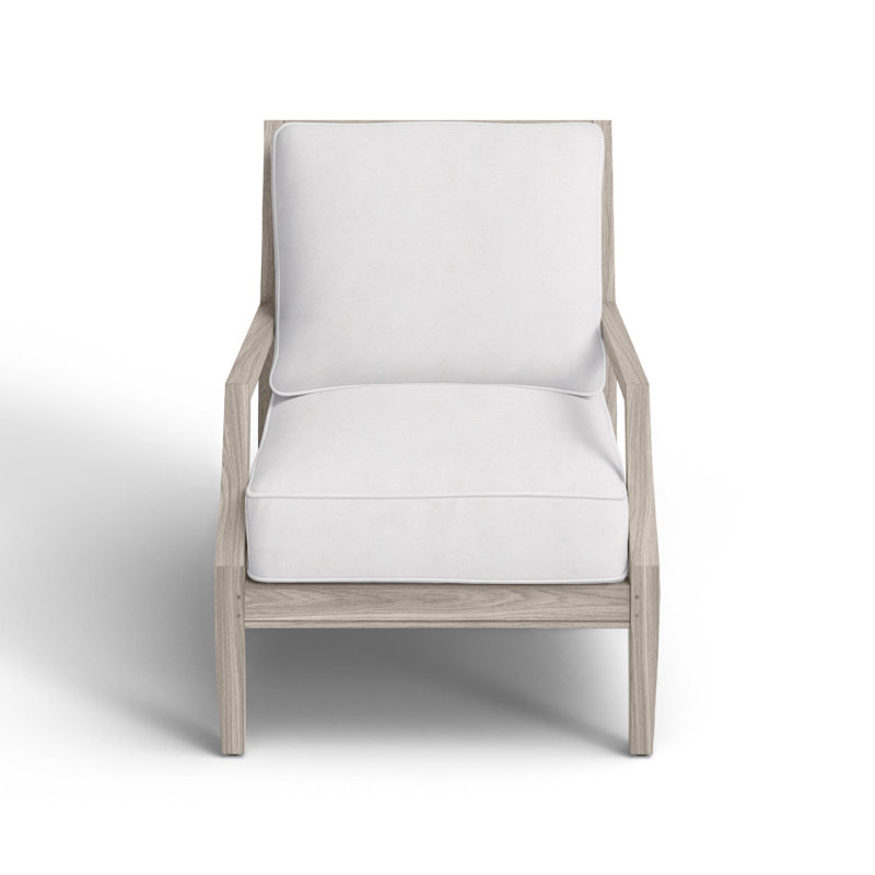 Haley Teak Patio Chair with Cushions, Welt + Standard fill, Snow Sunbrella® Linen, Oyster Teak