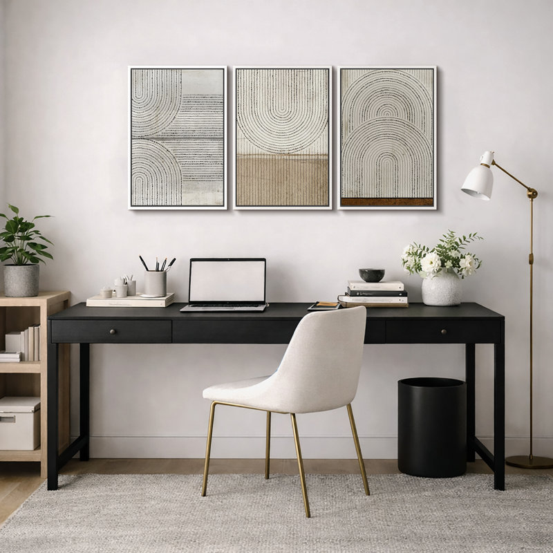 «Mid Century Modern Boho», Disgressed Grunge, Cadre flottant blanc, H 24 po x l 48 po 
