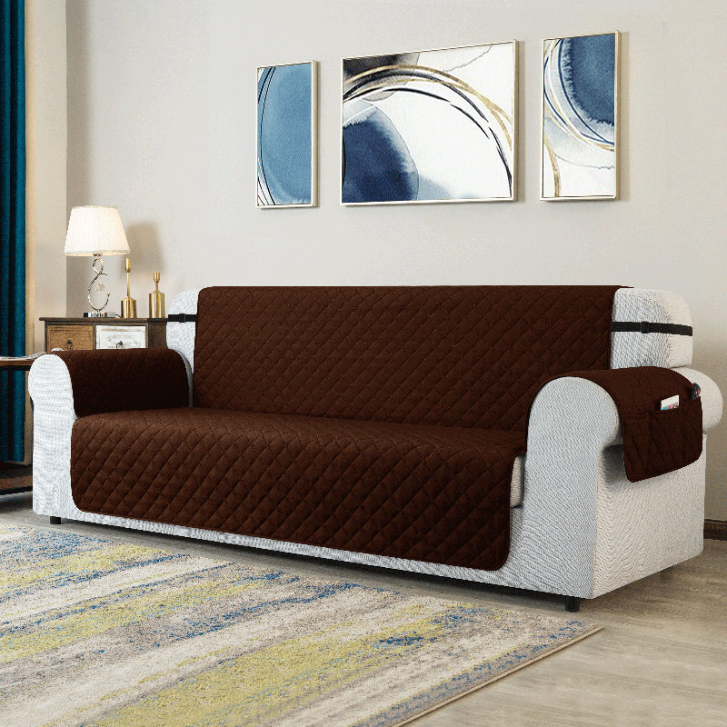 Housse de canapé pour canapé à 3 coussins, housse de canapé antidérapante pour chiens, housse de protection de meubles avec sangles élastiques en sangles pour chat (canapé, chocolat)