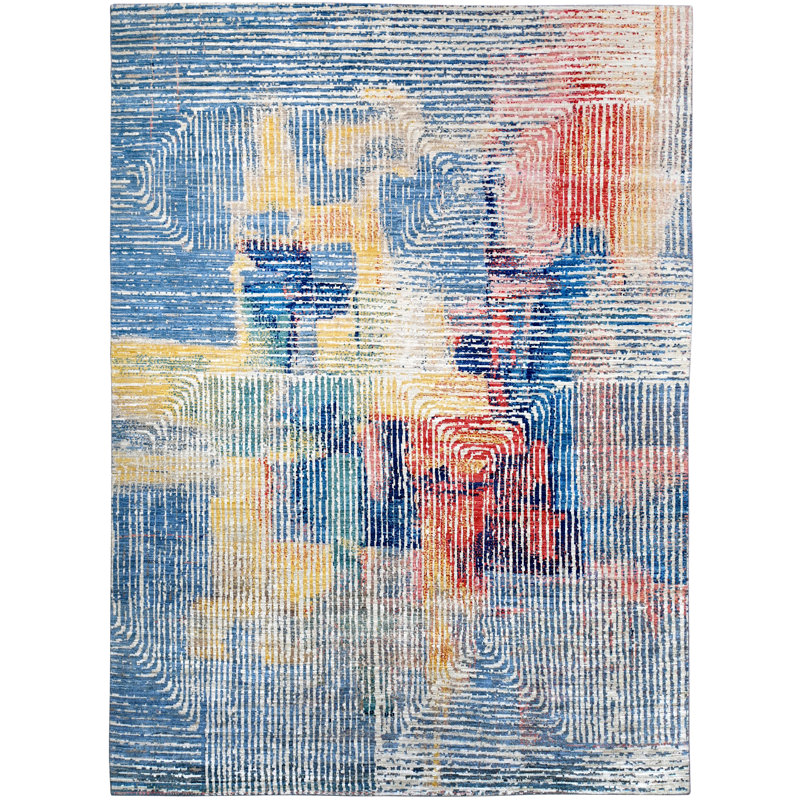 Abstract Area Rug in Blue/Beige/Light Yellow/Red