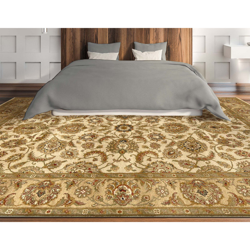 Tapis ivoire et doré noué à la main de haute qualité