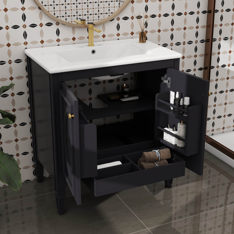 Meuble-lavabo simple 30 po avec lavabo - comprend deux portes et une tablette intégrée, Black