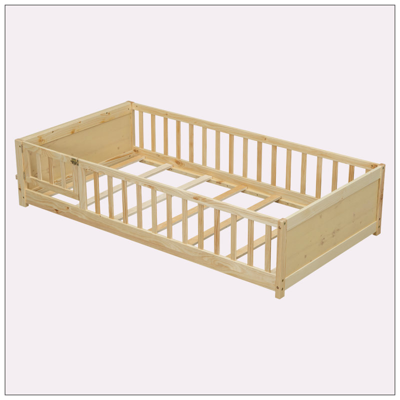Lit plateforme simple avec rangement pour livres et porte, Naturel