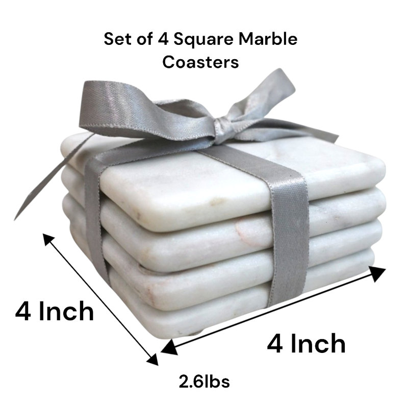 Set Of 4 Square Marble Coasters 