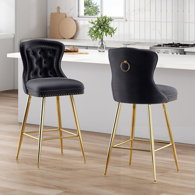 Ensemble de 2 tabourets de bar touffetés