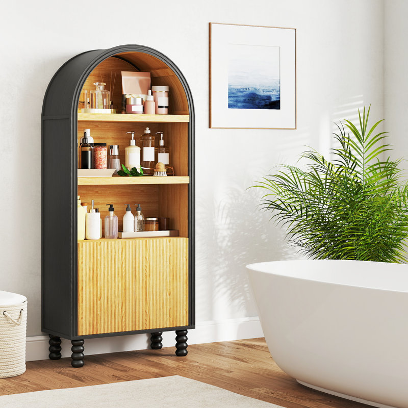 5 - Tier Arched Bookcase With Open Shelves And Cabinet