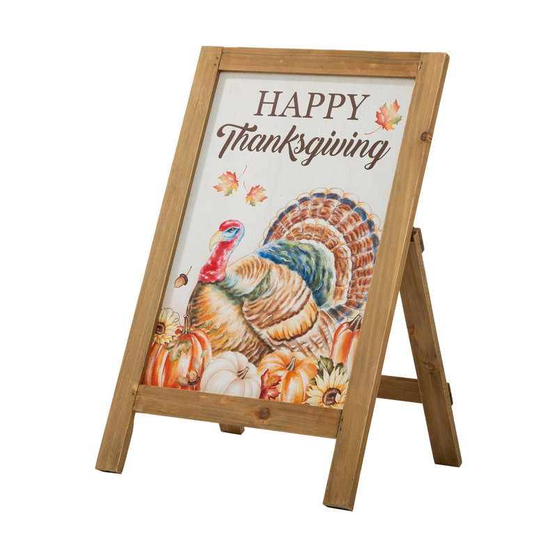 Rustic Fall Wooden Easel Porch Sign with Thanksgiving Message