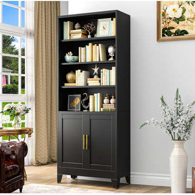Modern Metal Tall Display Cabinet with 4 Adjustable Storage Shelves and 2 Doors by Ebern Designs