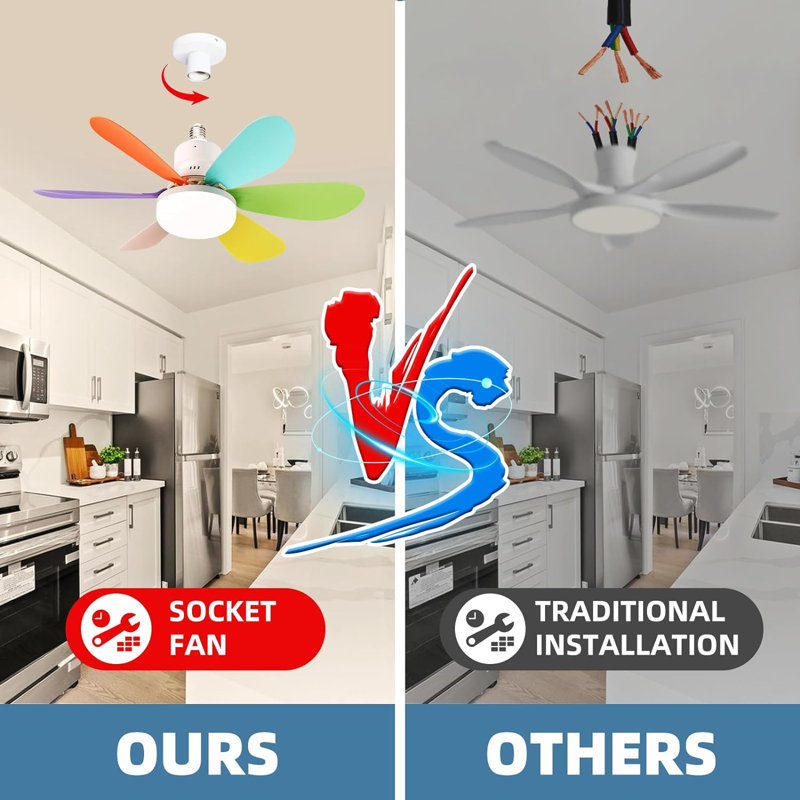 20.5'' Blades LED Ceiling Fan with Light Kit Socket Fan Light with Remote, Polished/Green