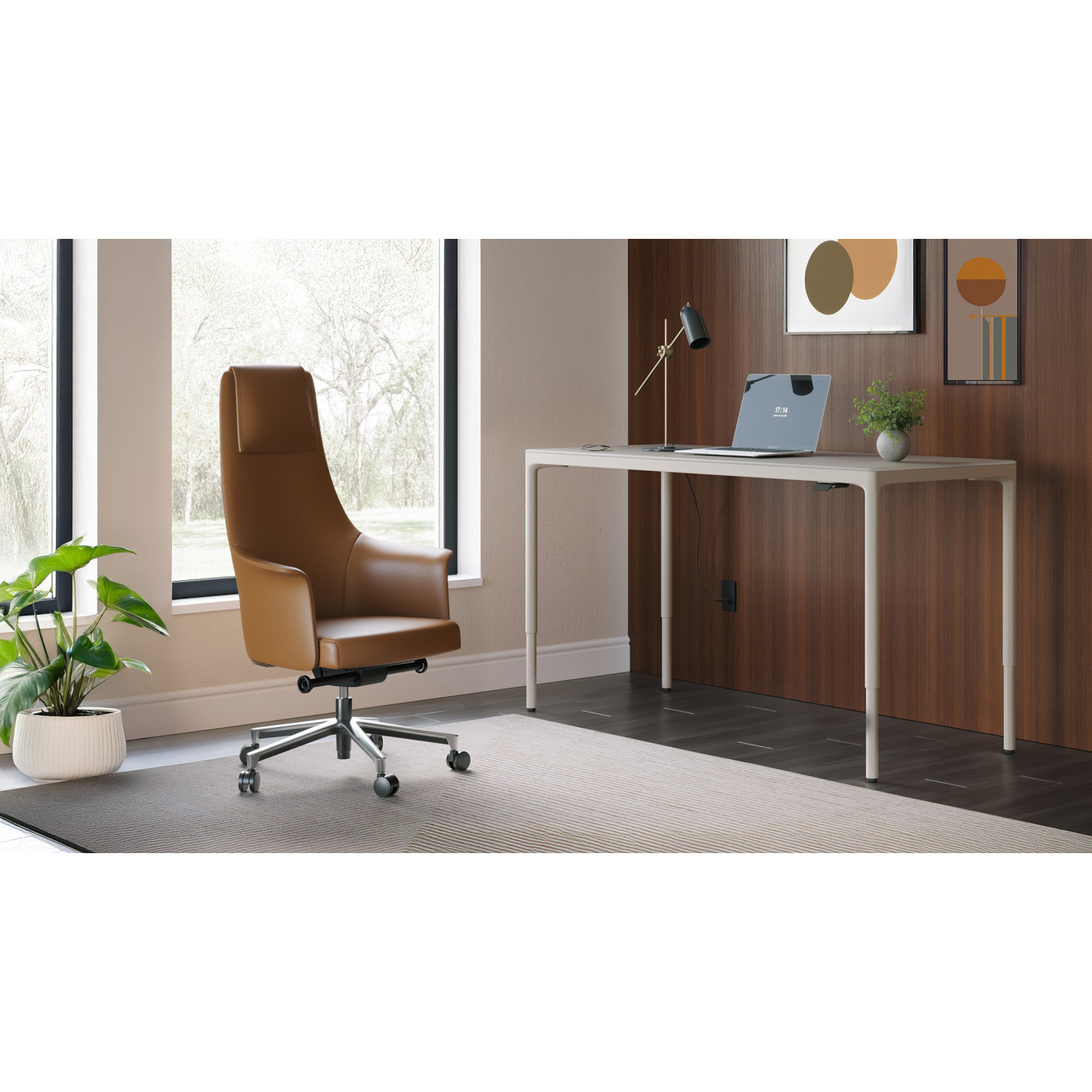 Luma Office - Lift Desk, 27" H x 66" W x 28" D, Dune