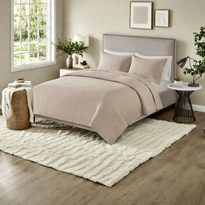 Khaki Reversible Bedding Sets, soft Microfiber Quilt For Home