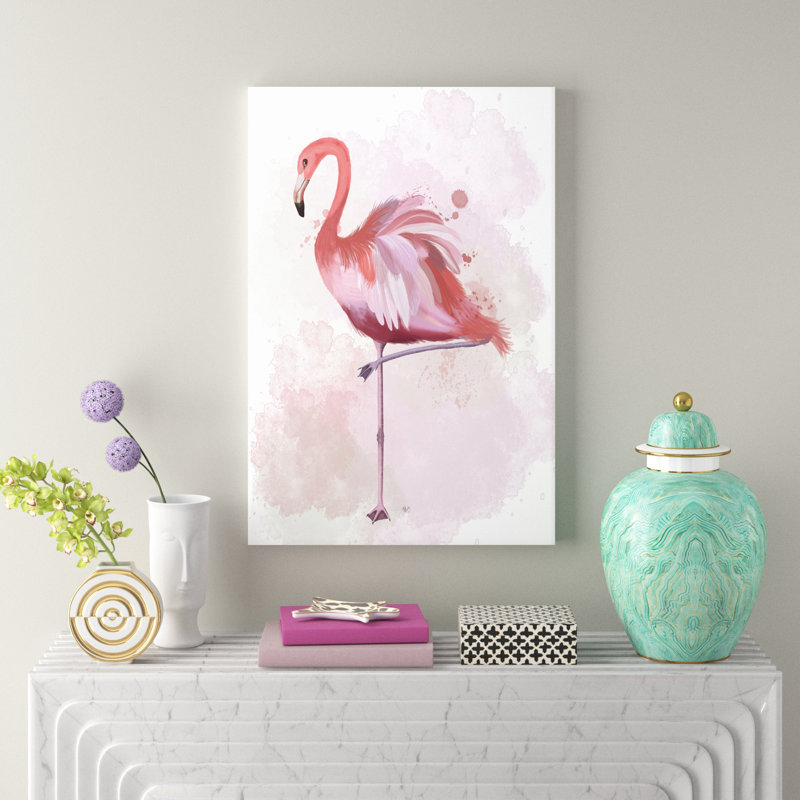Fluffy Flamingo 4 by Fab Funky - Painting Print, Wrapped Canvas, 91cm H x 61cm W