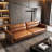 86.6" Mid-Century Modern Faux Leather Sofa, 3-Seater Glossy Vegan Leather Couch with Deep Seats and Channel Tufted Backrest for Living Room, Apartment
