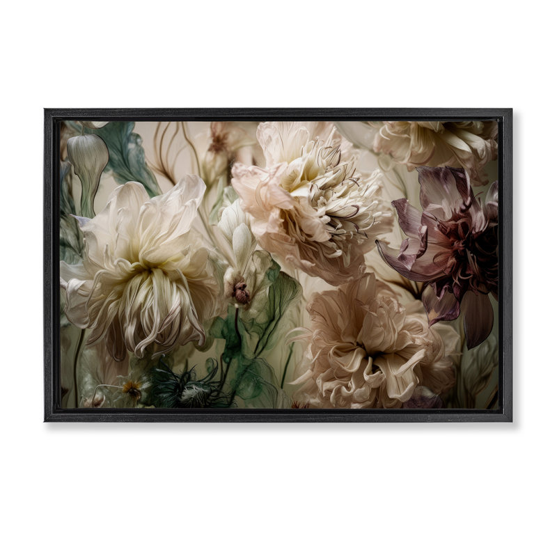  Toile flottante encadrée «Blush Toned Flowers» par Incado, H 17 po x l 25 po, Cadre flottant noir de jais