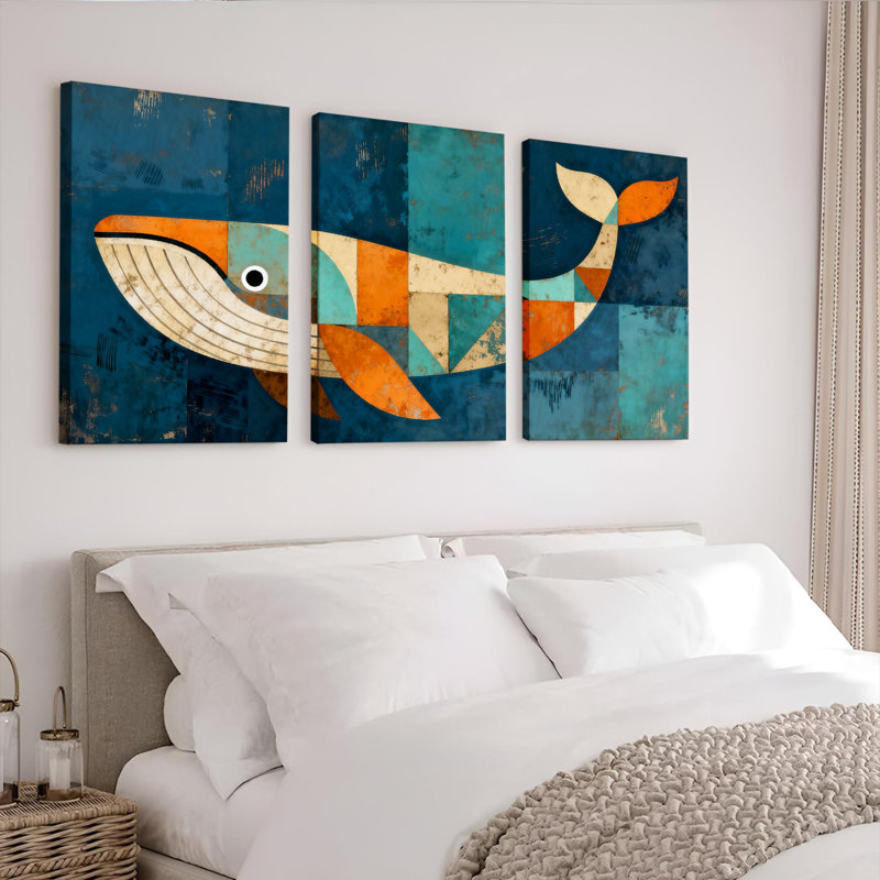 Tableau abstrait géométrique sur toile tendue (paquet de 3), H 18 po x l 36 po