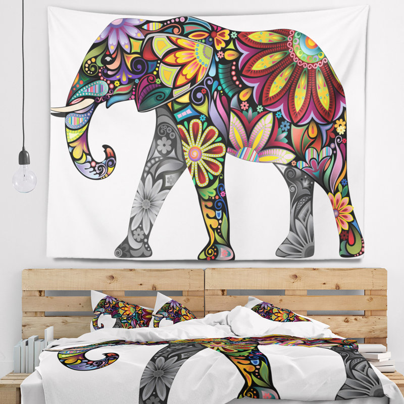 Tapisserie gaie d'éléphant jaune Animal, H 32 po x l 39 po