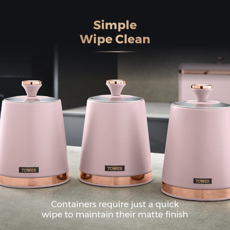 Tower Cavaletto Pieces of 3 Storage Canisters for Tea/ Coffee/ Sugar, Steel, Pink