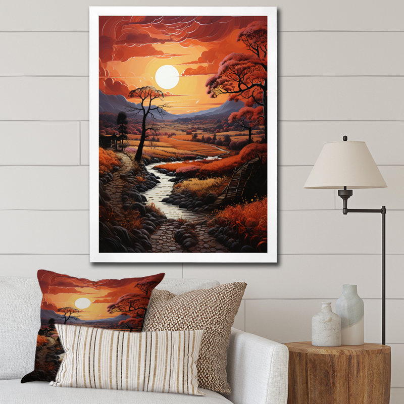 Paysage de campagne cramoisi II - impression, Cadre photo blanc, H 32 po x l 24 po x P 1 po