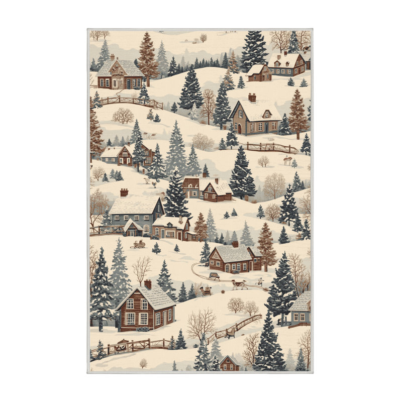 Soft Plush Ferrier Christmas Modern & Contemporary Abstract Area Rug in Beige – White Binding, 6x9
