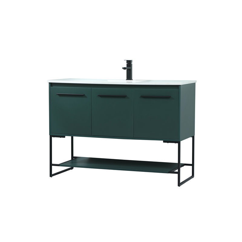 Rozell 48'' Single Bathroom Vanity with Engineered Marble Top, White