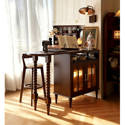 Table de bar en bois d'hévéa de style américain avec verre et plateau de table réglable pour le salon