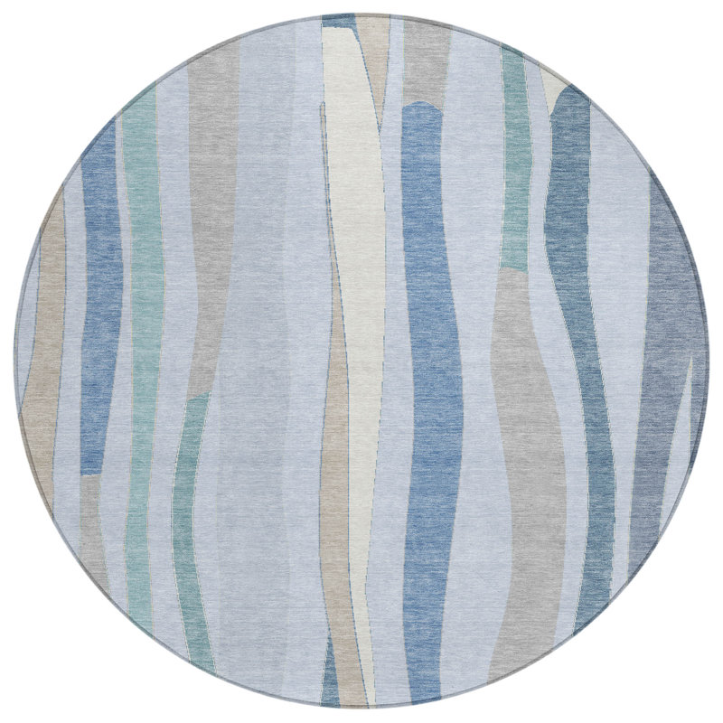 Machine Washable Indoor/Outdoor Husby ACN2188 Striped Rug, Round 8'