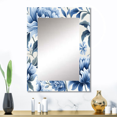 Jarrell White and Blue Damask Breeze - miroir décoratif damassé, miroir mural damassé, impression sur métal