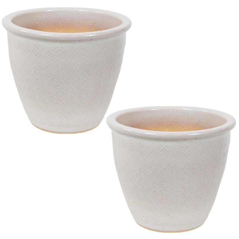 Dehlila 2 Piece Ceramic Pot Planter Set, Pearl