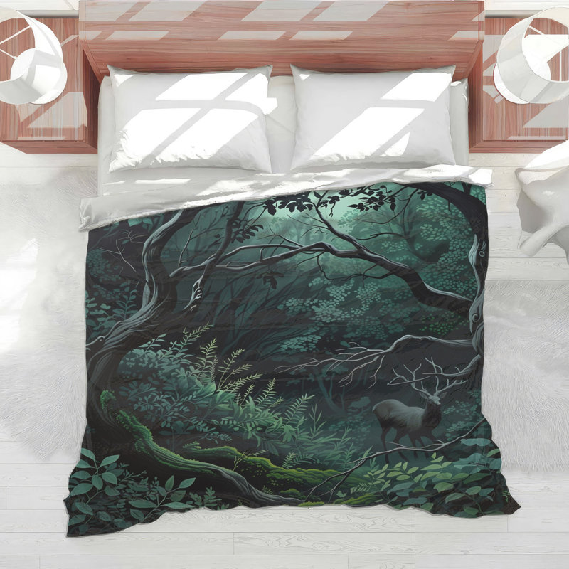 Dense Forest With Deer Comforter, Twin