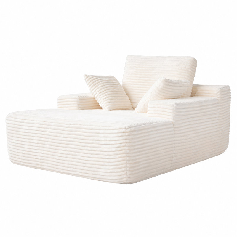Chaise longue rembourrée en velours côtelé 67 po, canapé-lit à assise profonde avec accoudoirs et coussins, boîte à roulettes compressée sous vide
