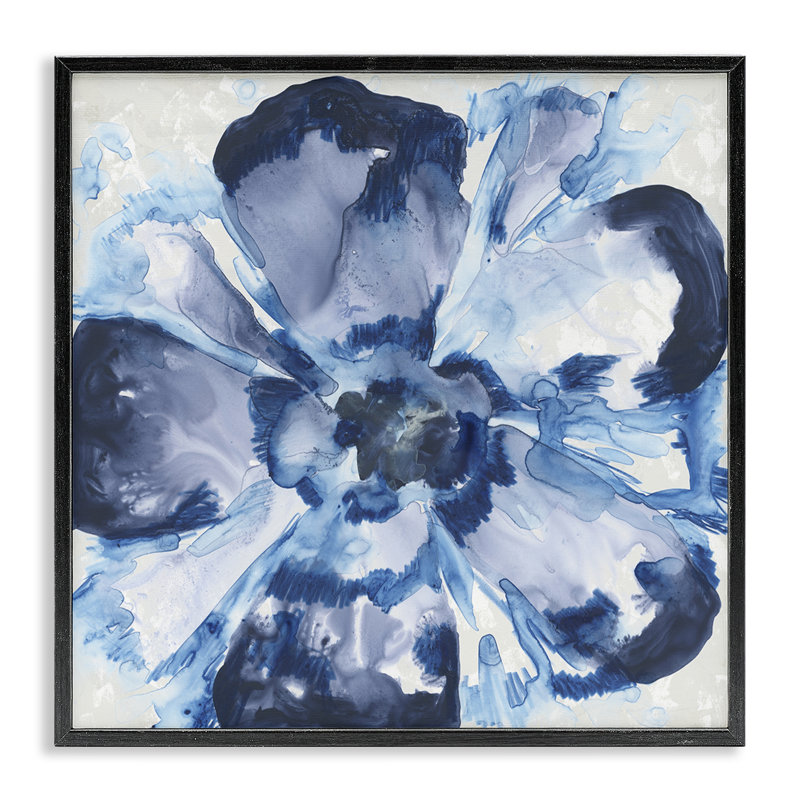 Giclée encadrée de fleurs en verre bleu, design par June Erica Vess, H 24 po x l 24 po, Giclée encadrée noir minuit