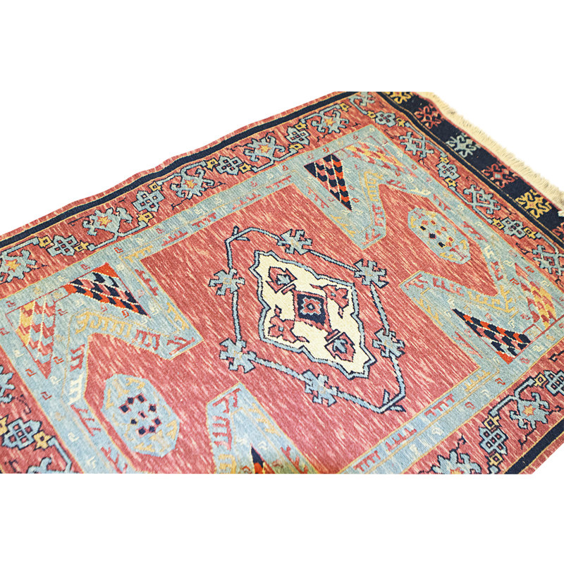 Hand Knotted Wool Area Rug in Red