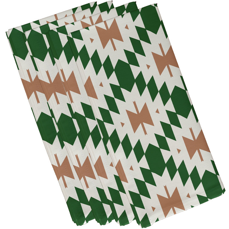 Senoia Polyester Geometric Square Napkin, Green