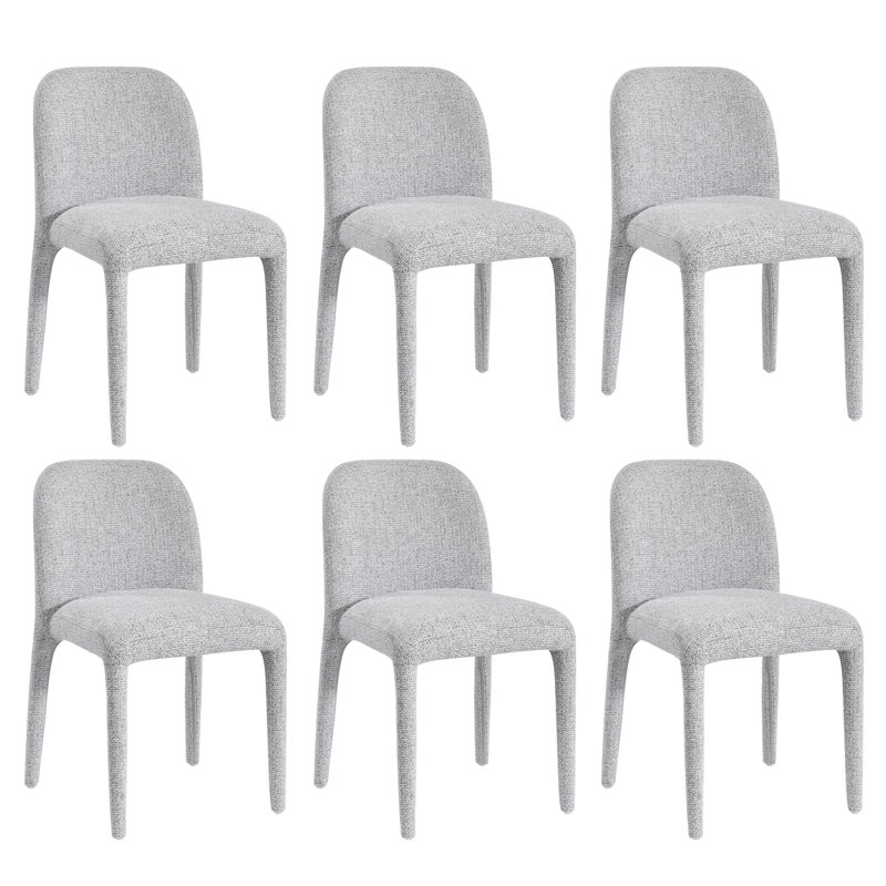 Modern Upholstered Curved Back Neutral Fabric Dining Chair, Gray, 6