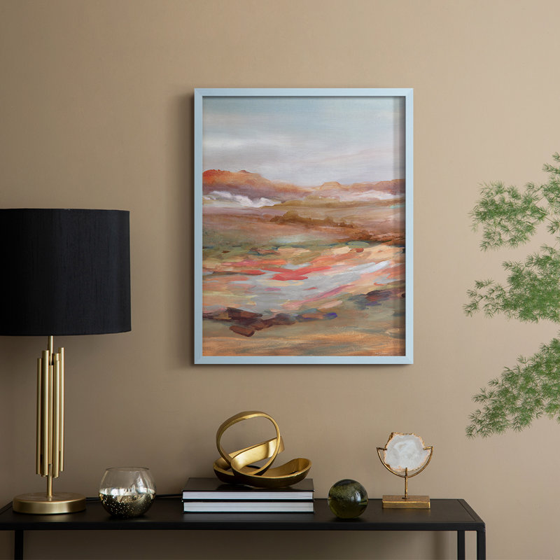 Reproduction encadrée peinte de paysage désertique - bois massif, H 30 po x l 24 po, Bleu