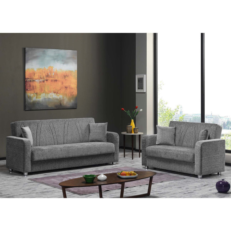 PrimeNest Gravita Collection Upholstered Convertible Loveseat with Storage, Grey