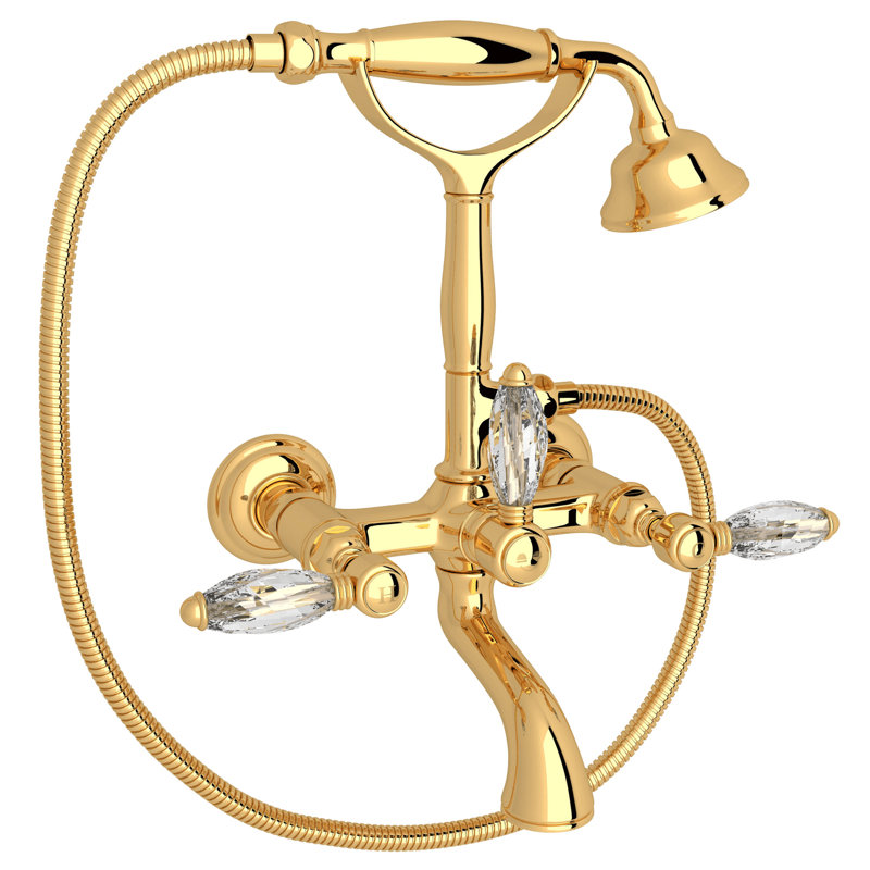 Country Exposed Wall Mount Tub Filler, Metal Lever Handle, Unlacquered Brass