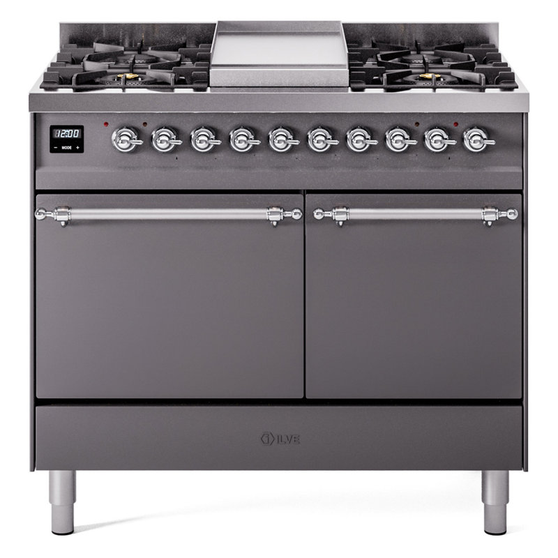 ILVE Nostalgie II Series 40 inch Dual Fuel Range with 6 Sealed Burners, Griddle (Solid Door), Natural Gas