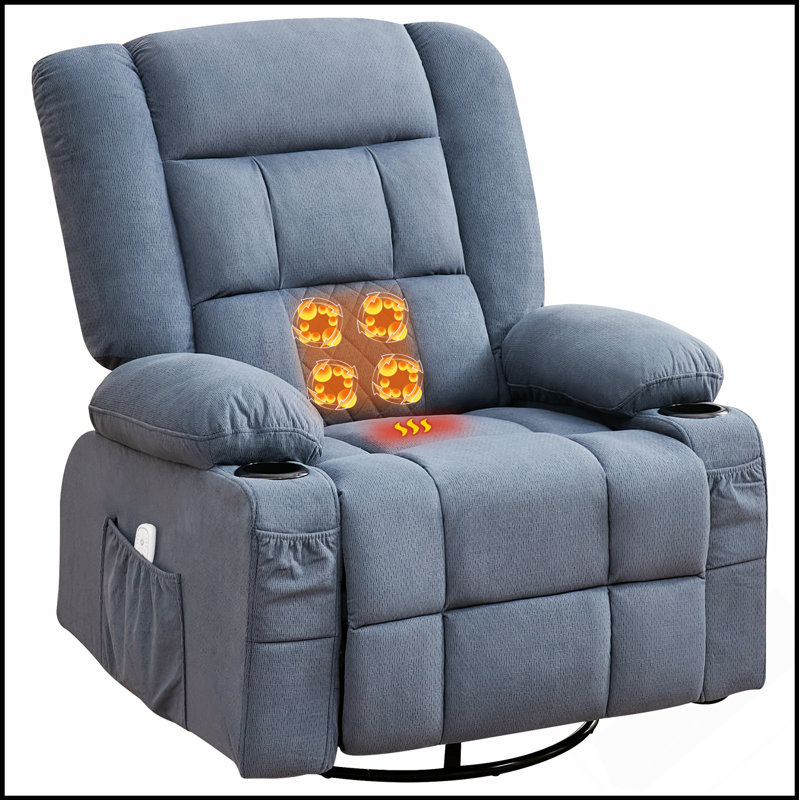 Kneading Massage Rocker Recliner Chair With 4-Point 3D Kneading, Heat, And Multiple Relaxation Features For Living Room, Blue