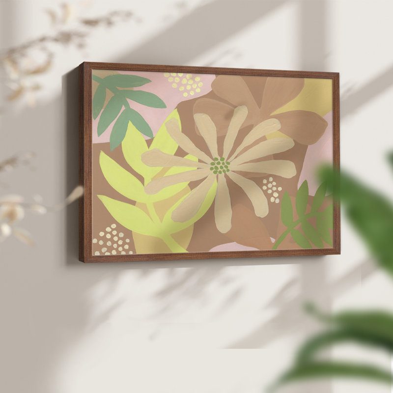 Fleurs neutres II - reproduction encadrée - réaménageable, H 16 po x l 20 po, Noyer
