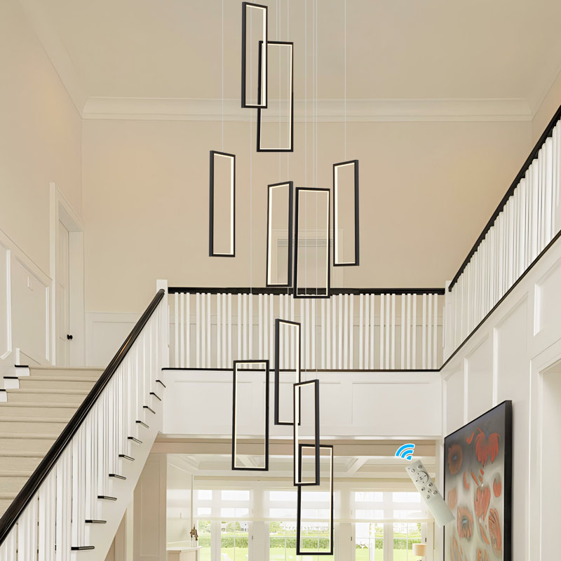 Cocoon 10 - Light Unique Rectangle LED Dimmable Pendant Long Staircase Chandelier
