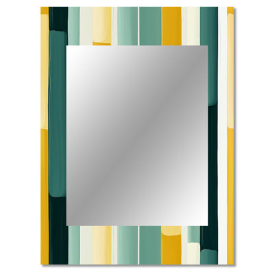 Alpes Jungle Green And Yellow Striped Pattern - striped  Large Mirror, Modern Unique Wall Mirror Decor, Printed Metal Art