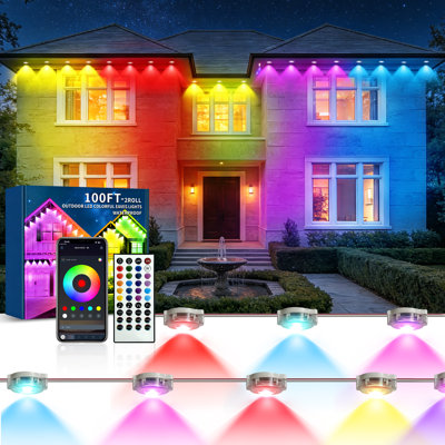 Éclairage extérieur permanent, éclairage RVB avec application et télécommande, minuterie, IP67 imperméable pour la décoration de jardin de patio